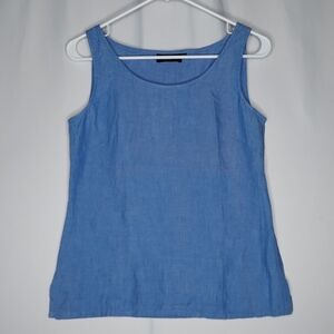 Luisa Spagnoli Linen Sleeveless Top Womens Small Blue Fitted Scoop Neck Side Zip